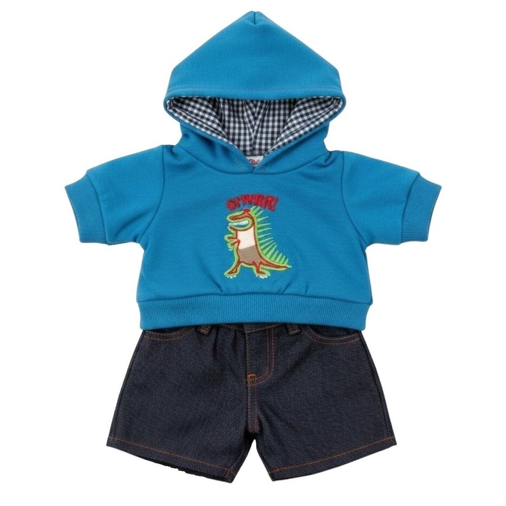 8" Plush Outfit Dinosaur  Blue Hoodie Denim Shorts Set 2421 NEW Teddy Mountain
